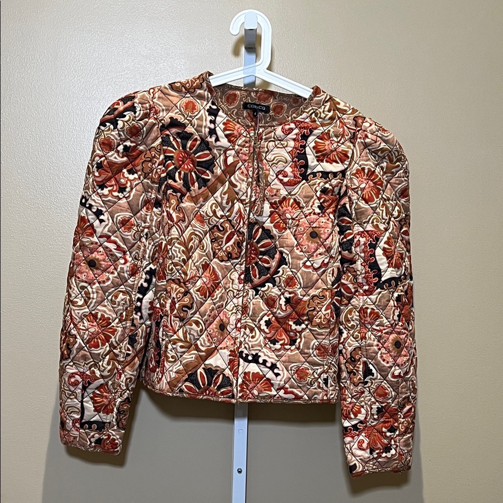 Covington Floral Quilted Jacket in Rust and Cream